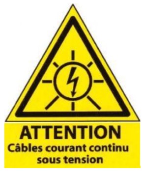 Plaque RIGIDE PVC "ATTENTION Courant continu sous tension" 5x5 cms